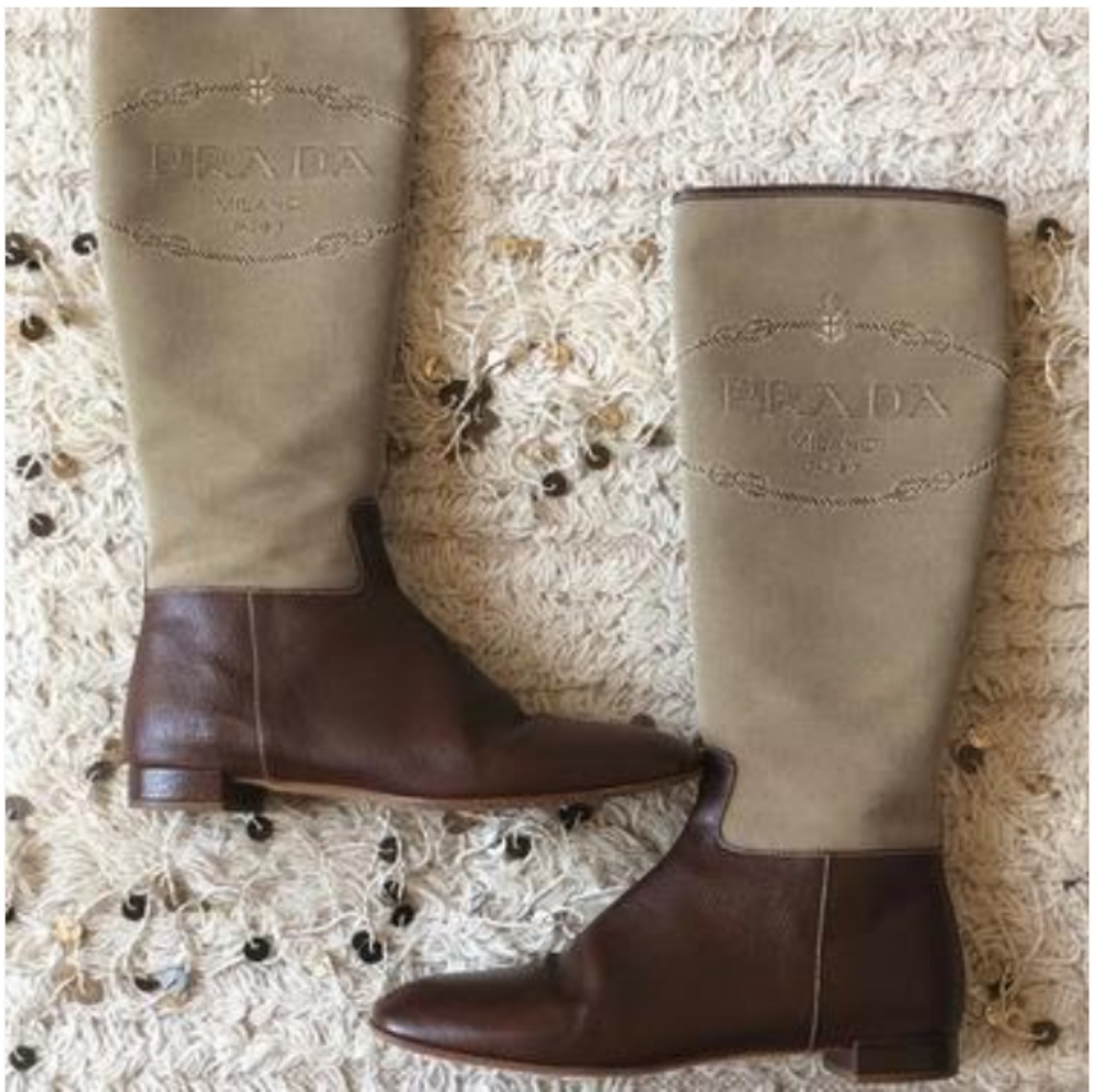 Vintage PRADA Milano Monogram Logo Riding Boot